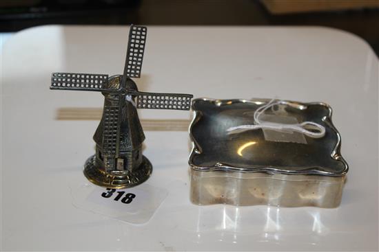 Dutch miniature silver windmill & a shaped rectangular trinket box